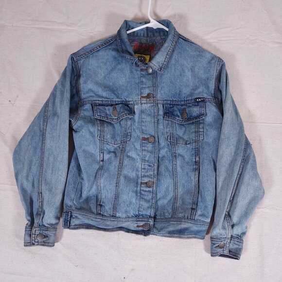 RVCA Grillo Special Edition Denim Jacket Womens XS Pockets Artsy Interior Jean - Picture 2 of 13